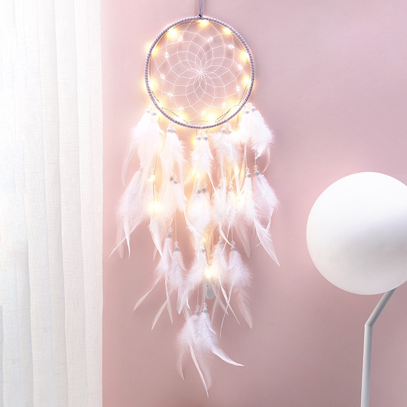 Indiska drömfångare vindspel hängande ornament med lampa drömnät lila födelsedag uråldriga drömfilter
