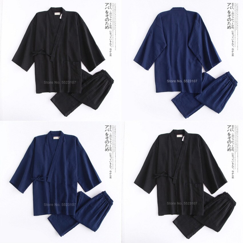 Conjunto de pijama tipo Kimono para hombre, ropa de dormir de algodón, estilo tradicional japonés, informal, transpirable, Yukata,