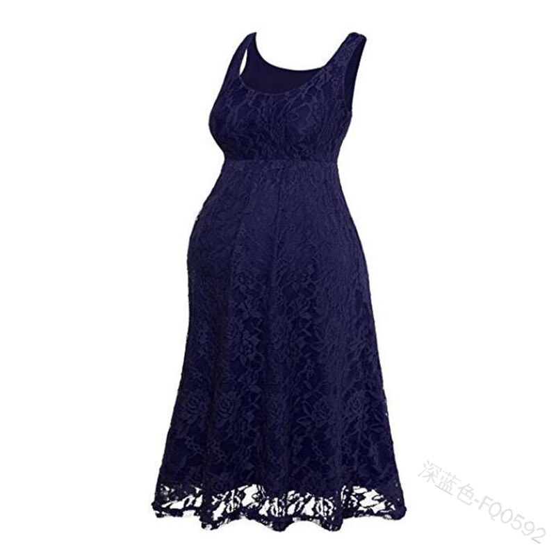 Vrouwen Dames Moederschap Jurken Zwangerschap Jurk Zwangere Jurk Floral Lace Overlay Mouwloze Baby Shower Party Cocktail Jurk: Deep blue / L