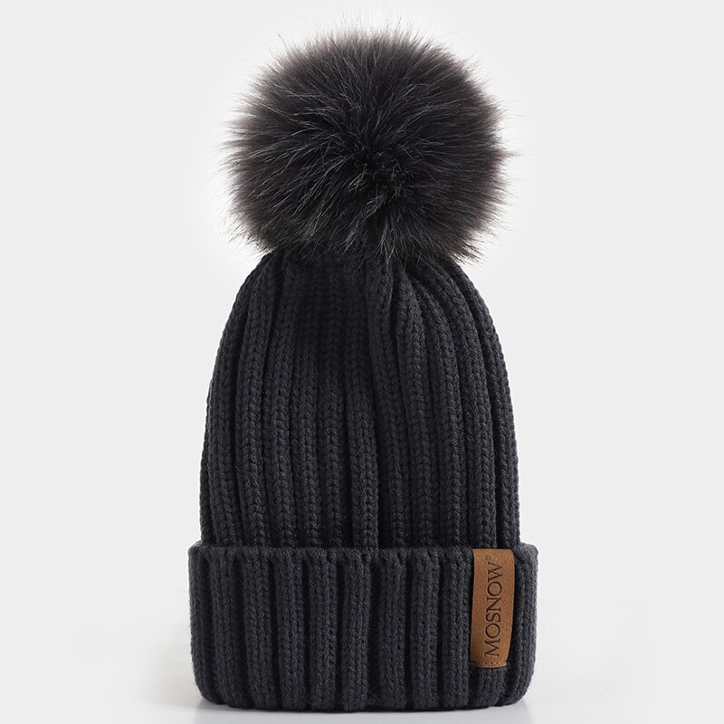 neue Winter frauen Hütte Acryl Bommel Mützen Wärme Ski Kappe Mädchen Hütte Weiblichen Kappe Skullie Künstliche Pompons Hütte: Dunkles Grau