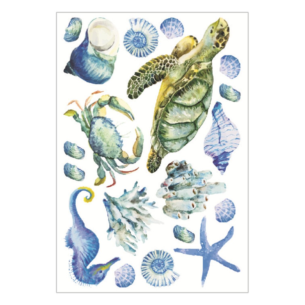 1Pc Sea World Pattern Wall Clings Lovely Fish Turtle Self-adhesive Wall Stickers