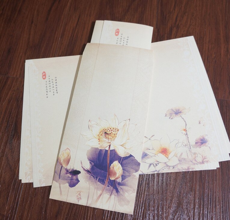 (16 stks papieren brief + 16 stks papier enveloeps set) Chinese stijl vintage oude inkt paintng lotus bloem