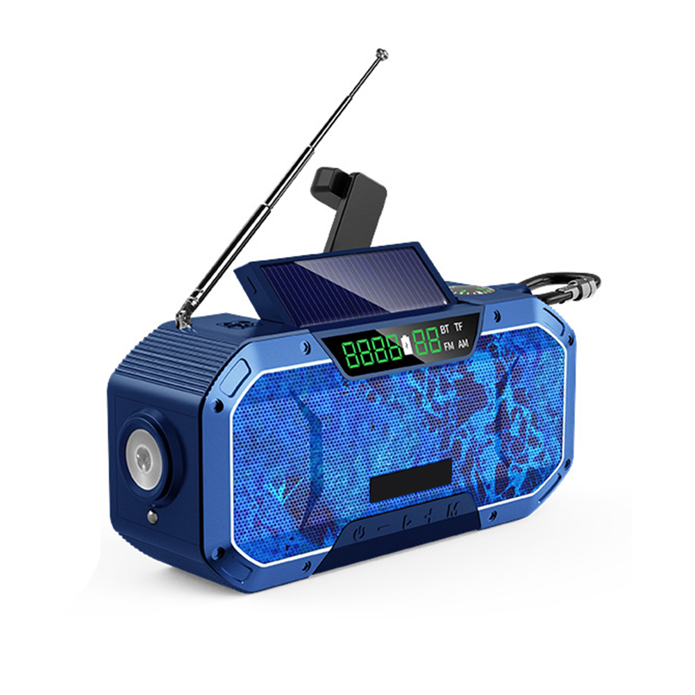 DF-580 Portable Bluetooth Speaker Hand Crank Solar Radio AM/FM Emergency Radios LED Flashlight 5000mAh Power Bank for Cell Phone: Dark Blue