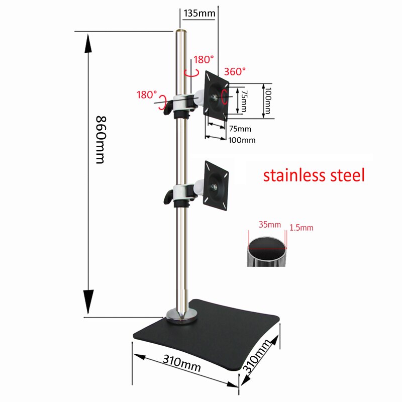 DL-T300-285 pivot rotate Big base steel 10"-27" monitor stand double lcd monitor mount bracket 10kg computer desktop stand