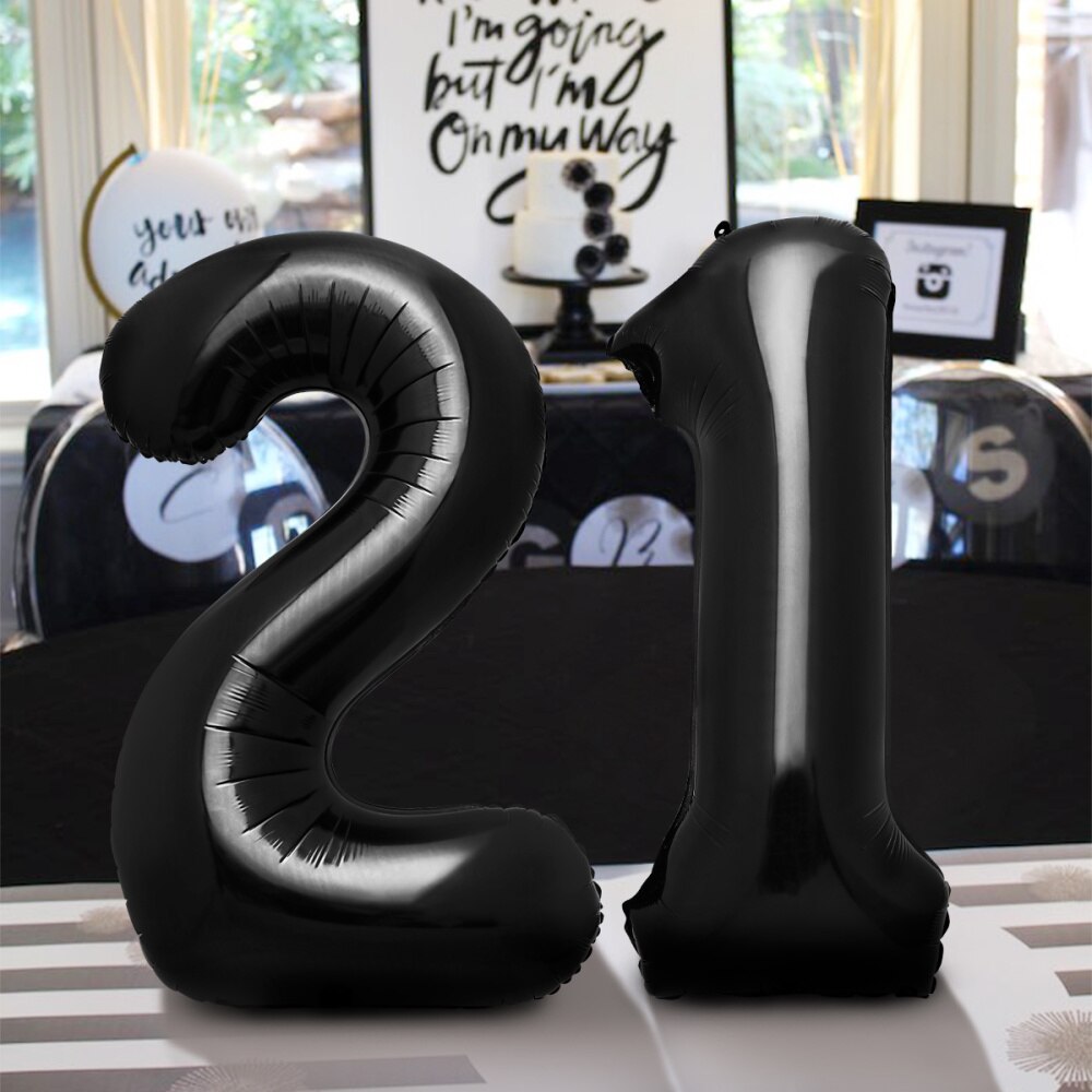 40 Inch Black 21 Number Balloons for Birthday Party Decoration Jumbo Foil Balloons for 90th Anniversary Party Supplies