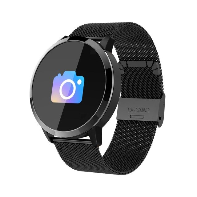 Neue Q8s OLED Bluetooth Clever Uhr Edelstahl Wasserdichte Tragbare Gerät Smartwatch Armbanduhr Männer Frauen Fitness Tracker: Stahl Schwarz