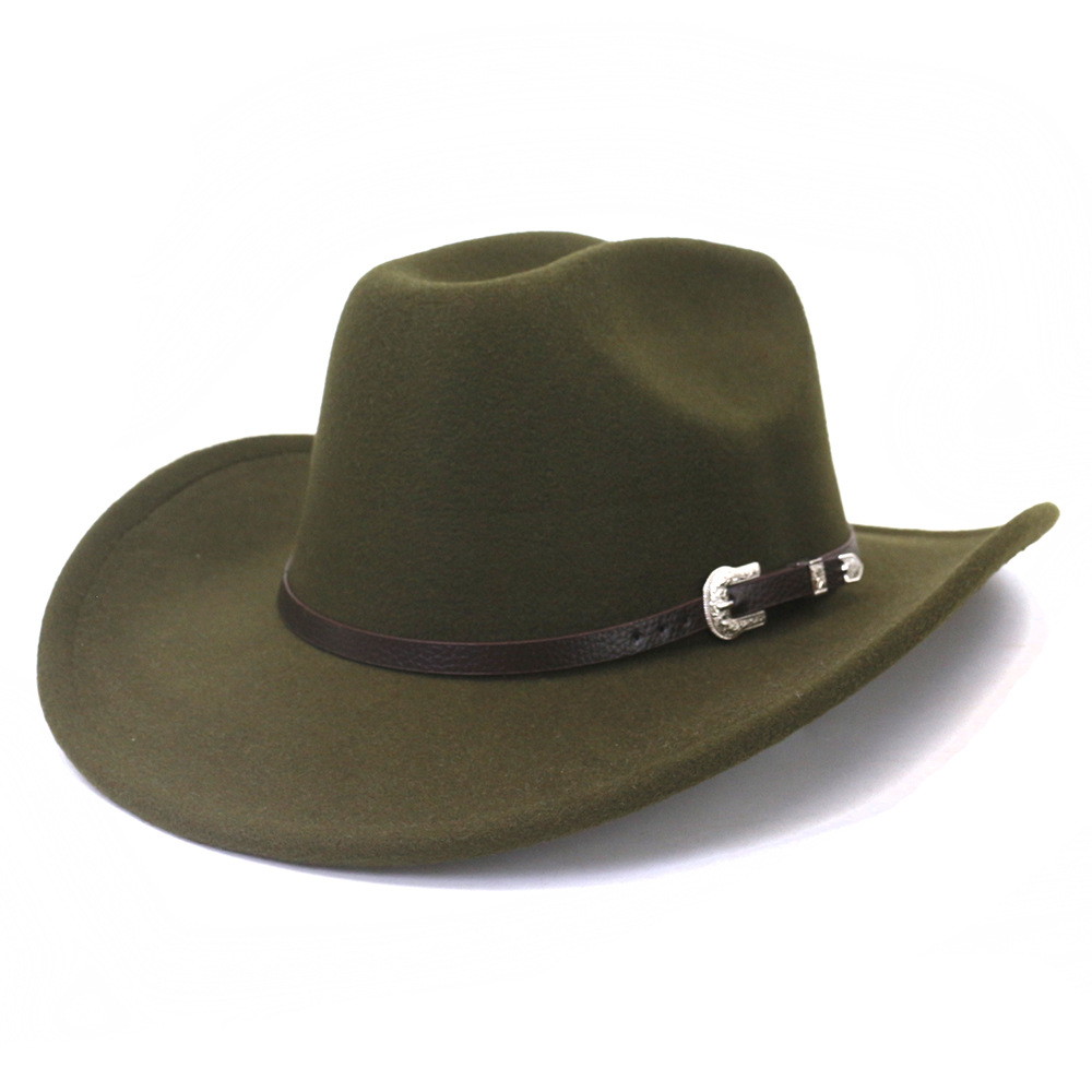 Chapéu de vaqueiro ocidental vintage masculino com cinto, aba enrolada, boné de igreja de jazz, novo, inverno, outono: Verde exército