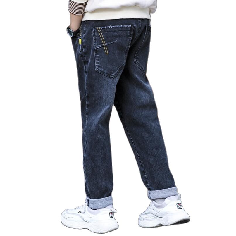 Boys Jeans 4-16Y Winter Thicken Fleece Lining Teenage Warm Pants Denim Loose Elastic Trousers Children Outfit School Wear Cloth