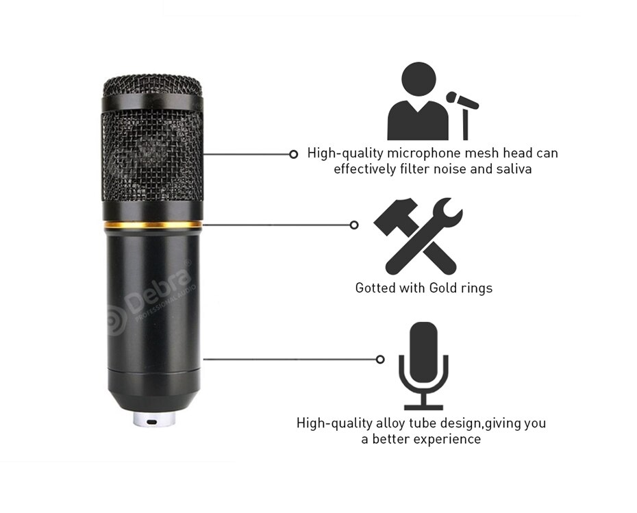 BM-800 studio condenser recording microphone, connected to computer,smart phone, for broadcast recording, live broadcast, etc.