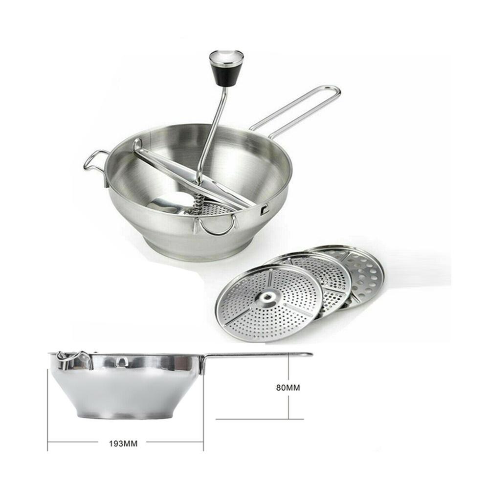 Roestvrij Staal Roterende Roerzeef Groente Aardappel Zeef Met 3 Frezen Discs: Default Title