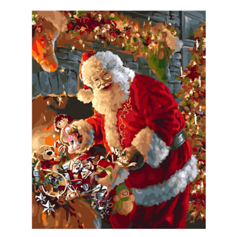Paint By Numbers For Adults and Kids DIY Oil Painting Kits Pre-Printed Canvas Art Home Decoration -Smiling Santa