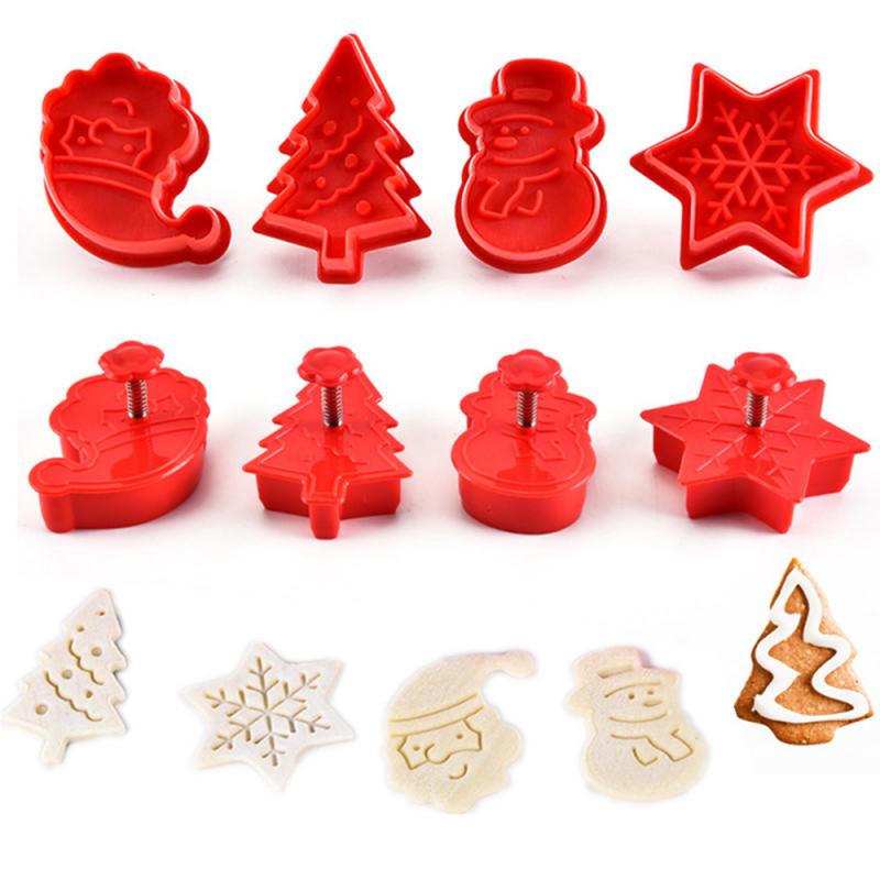4Pcs/set 3D Food Grade Plastic Cookies Cutter Christmas Biscuit Kitchen Bake Tool Cake Dessert Baking Silicone Mould Cake Decor