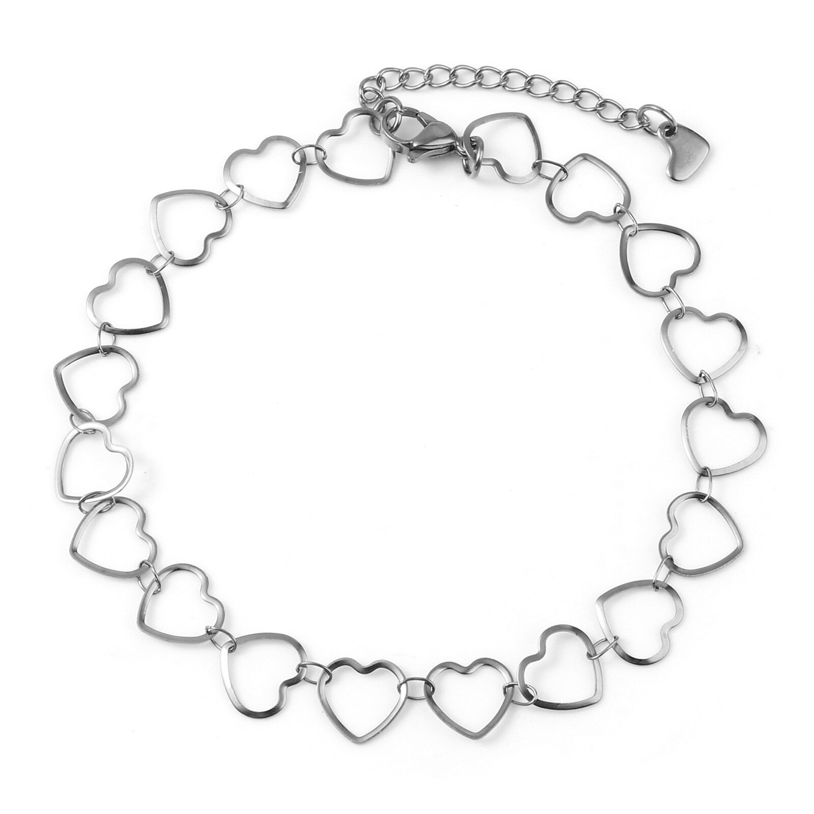 1 Pc Rvs Enkelbandje Zilveren Kleur Hart Star Moon Connector Mode Armband Enkelbandje Voet Sieraden Voor Vrouwen 23Cm lange: 01