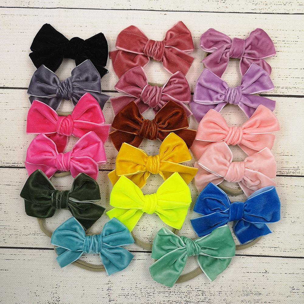 Effen Fluwelen Strik Baby Hoofdbanden Voor Meisjes Handgemaakte Nylon Elastische Zachte Knoop Baby Tulband Hoofdband Pasgeboren Baby Haaraccessoires