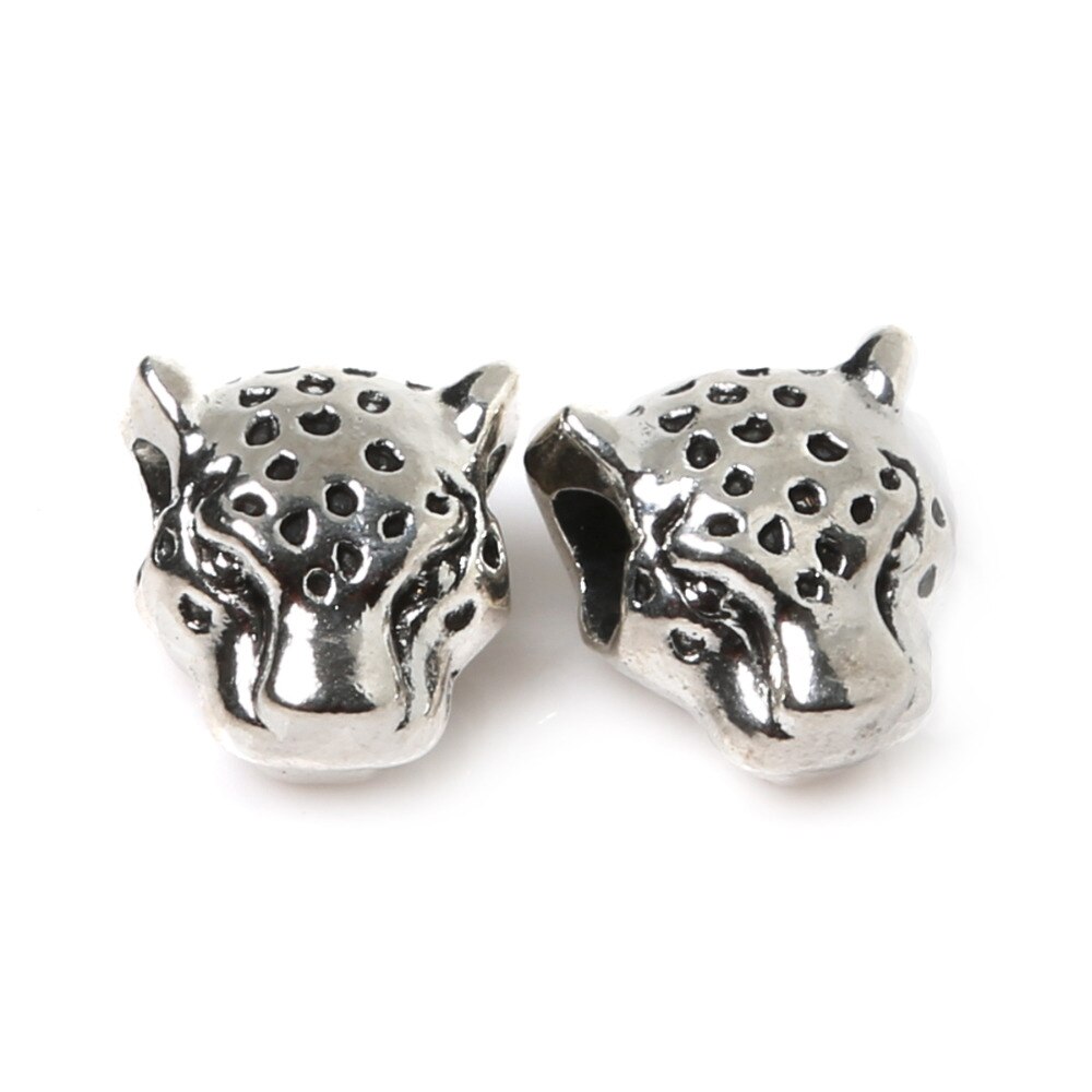 Charms Beads 10Pcs/lot Antique Gold Silver Color Lion Leopard Head Charms Beads Fit Making Bracelet DIY: Leopard Silver