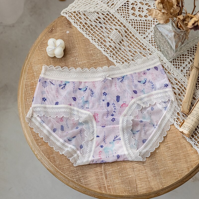 Sweet Fresh Floral lace Mid-rise Seamless Panties women summer Girly mesh Panties lingerie women Panties N685: N685 10
