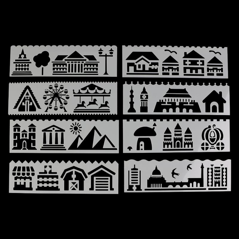 8 Stks/set Kids Plastic Tekening Sjabloon Heersers Stencils Diy Schilderen Diy Maken School Supply Gereedschap Craft: Bourgondië