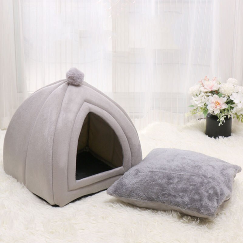 Nid de chat pliable en flanelle, maison d'intérieur pour chiens, tapis de chenil, petite grotte chaude, sac de couchage, produit pour animaux de compagnie