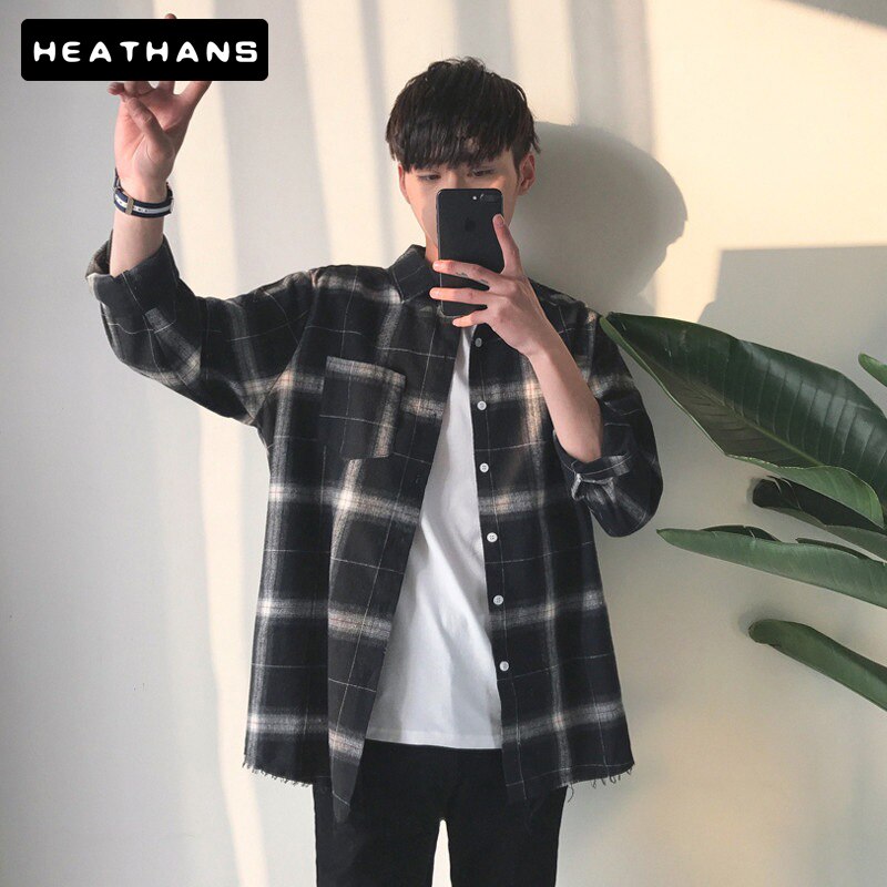 Sales Spring Men's Plaid Shirt Men Casual Long Sleeve Shirt Slim Handsome Couple Youth Shirt For Men's Clothing