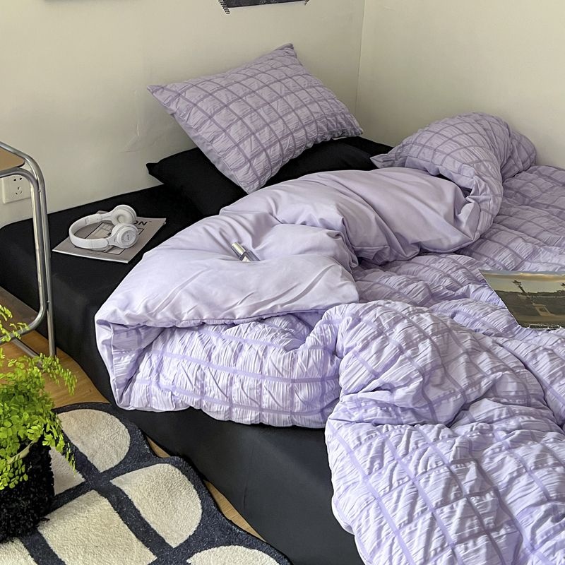 impostato piumino coreano principessa rosa Seersucker biancheria da letto Kawaii copripiumino tinta unita regina dimensione lenzuola doppie impostato per ragazze: 2.0 / Viola