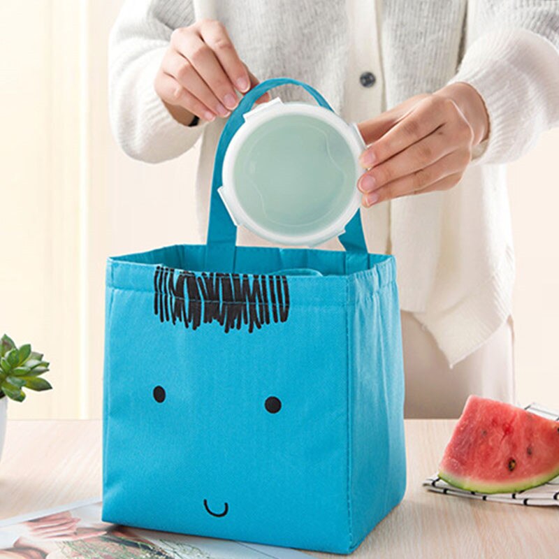 Want Go Portable Canvas Cooler Thermal Bag Sweet Cartoon Insulated Bag Travel Lunch Box Outdoor Picnic Packet Food Storage: blue