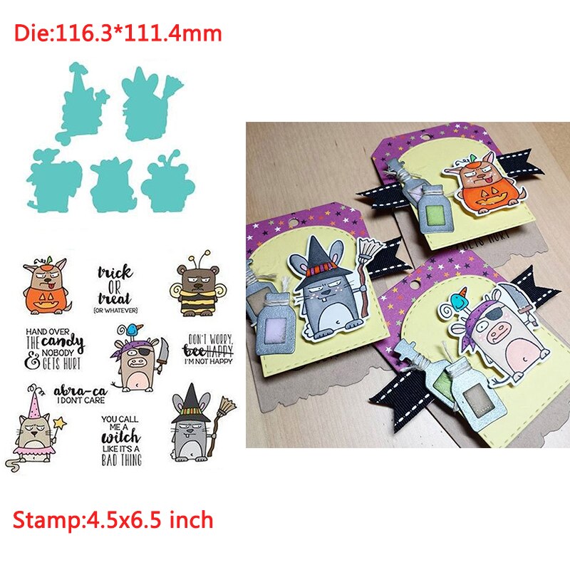 Ensemble d'animaux drôles de petits monstres assortis aux mots tampons et matrices en silicone transparents pour le scrapbooking et la fabrication de cartes d'album photo diy: 8