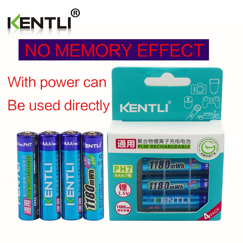 KENTLI 8 pièces pas d'effet mémoire 1.5 v 1180mWh AAA au lithium polymère li-ion piles rechargeables aaa batterie