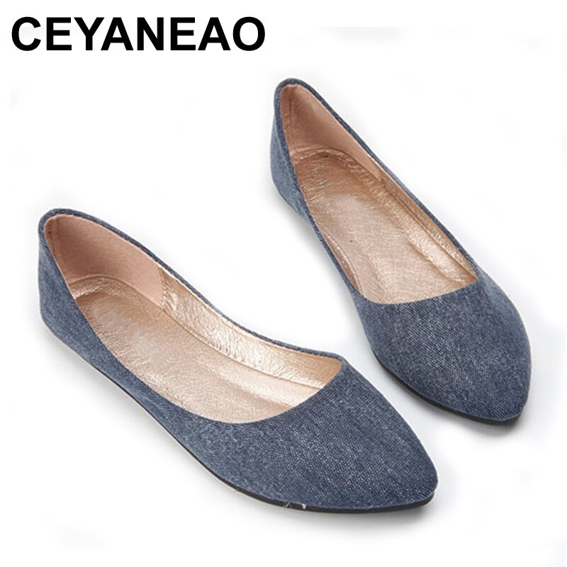 CEYANEAO Summer Breathable Pointed Flat Shoe Women's Shallow Comfortable Boat ShoeE2091