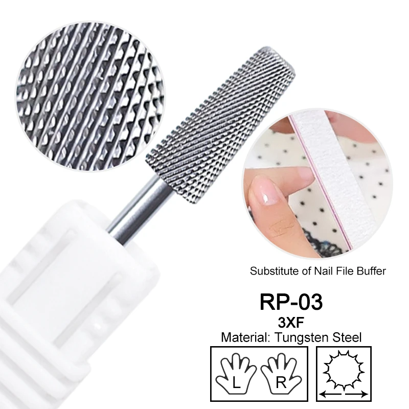 Nail Buffer Bit Polishing Carbide Grinding Tools Tungsten Steel Drill Files Left Right Hand Milling Cutter Manicure Accessories: light yellow