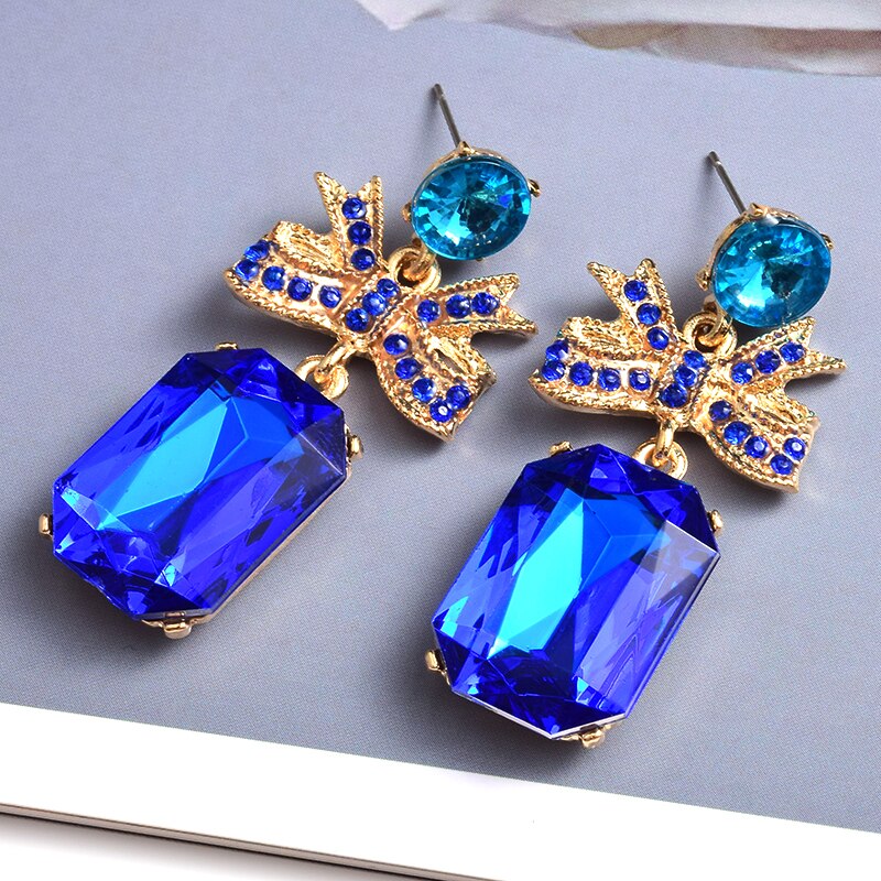 Hoge Metalen Kristallen Lange Oorbellen Mode Trend Kleurrijke Steentjes Sieraden Accessoires Voor Vrouwen