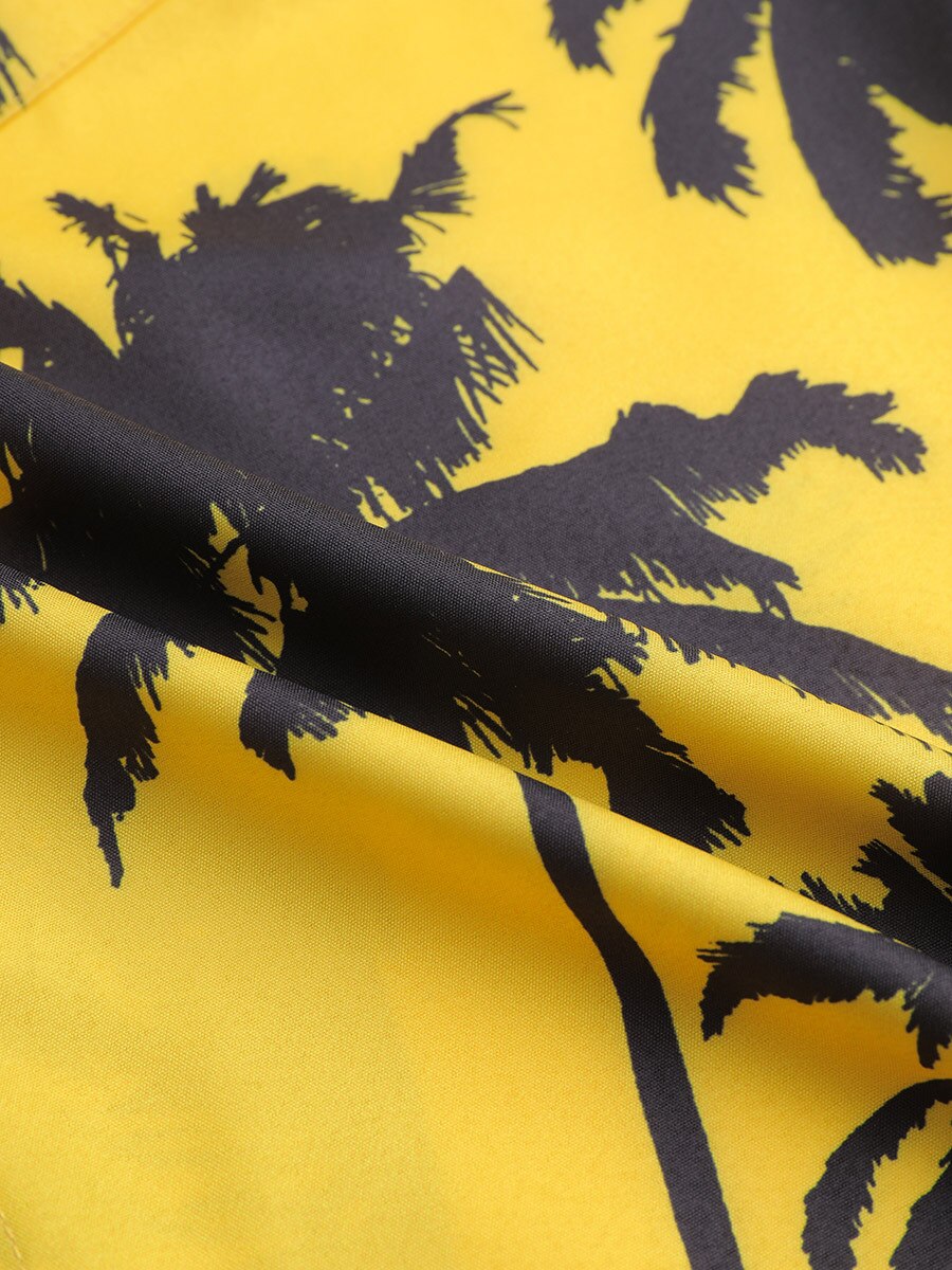 Moda hawajska koszula z nadrukiem 2021 letni męnarty plażowy kokos żółty czarny drukowany koszulka z krótkim rękawkiem koszula męska szczyt