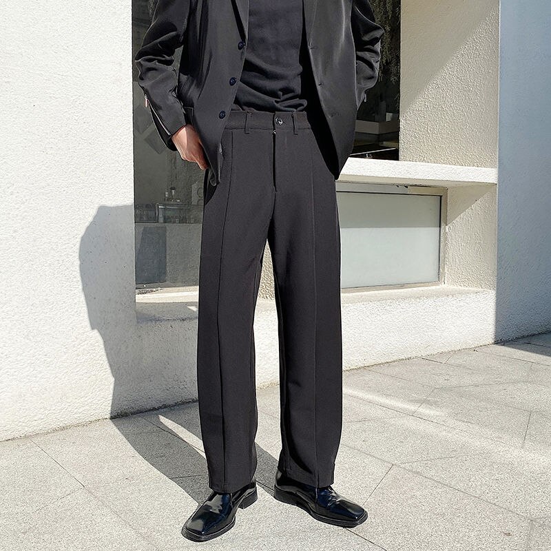 Miesten housut syksy talvi hoikka yksiväriset suorat housut laskostetut housut rento persoonallisuus nuorten miesten vaatteet: Musta / M