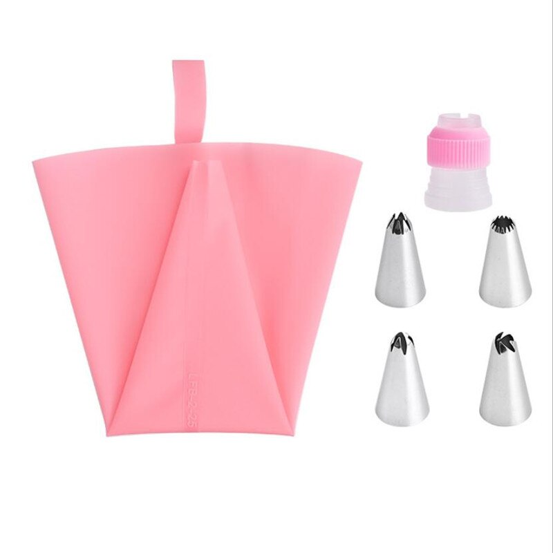 4Pcs Icing Piping Tips En 1 Adapter 1 Siliconen Pastry Tassen Cake Rvs Tulp Icing Nozzle Converter Decorating tool: Pink