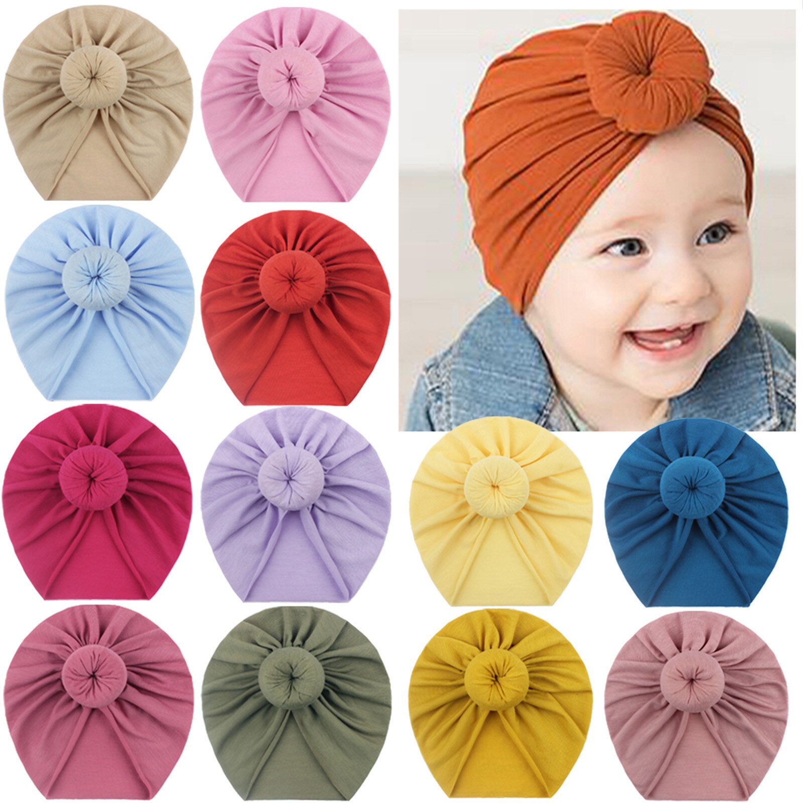 Peuter Kids Baby Hoofdbanden Baby Jongens Meisjes Solid Bow Geknoopt Hoed Beanie Hoofddeksels Accessoires Zachte Tulband Head Band