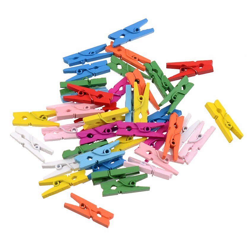 Clip de foto de tarjeta postal, 50 Uds., Clip de madera mezclado al azar, adornos para manualidades del hogar F0882, 25x8mm,