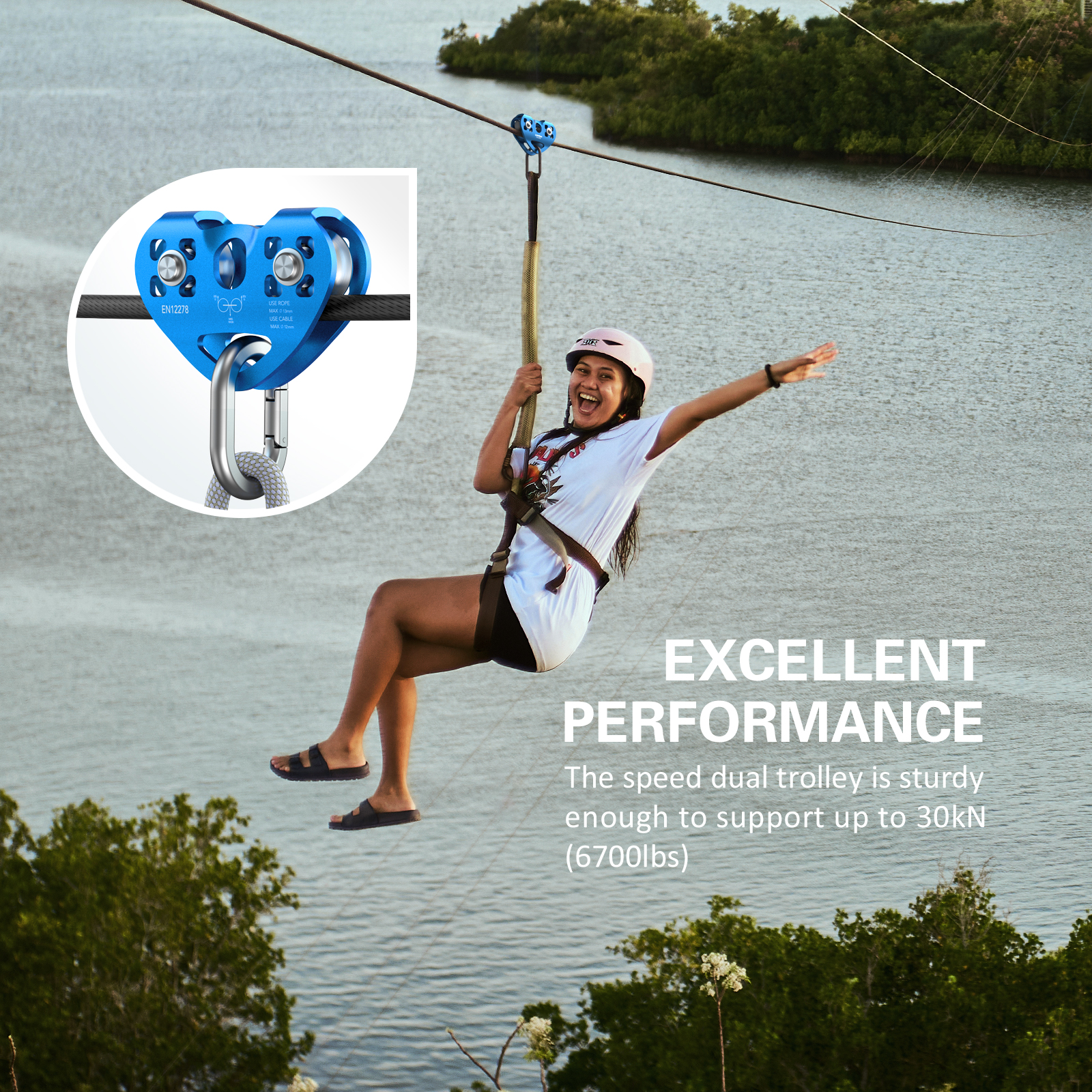 Cable Trolley Lixada 30kN Cable Trolley Pulley with Ball Bearing Climbing Caving Aloft Work Zipline Cable Trolley Trolley