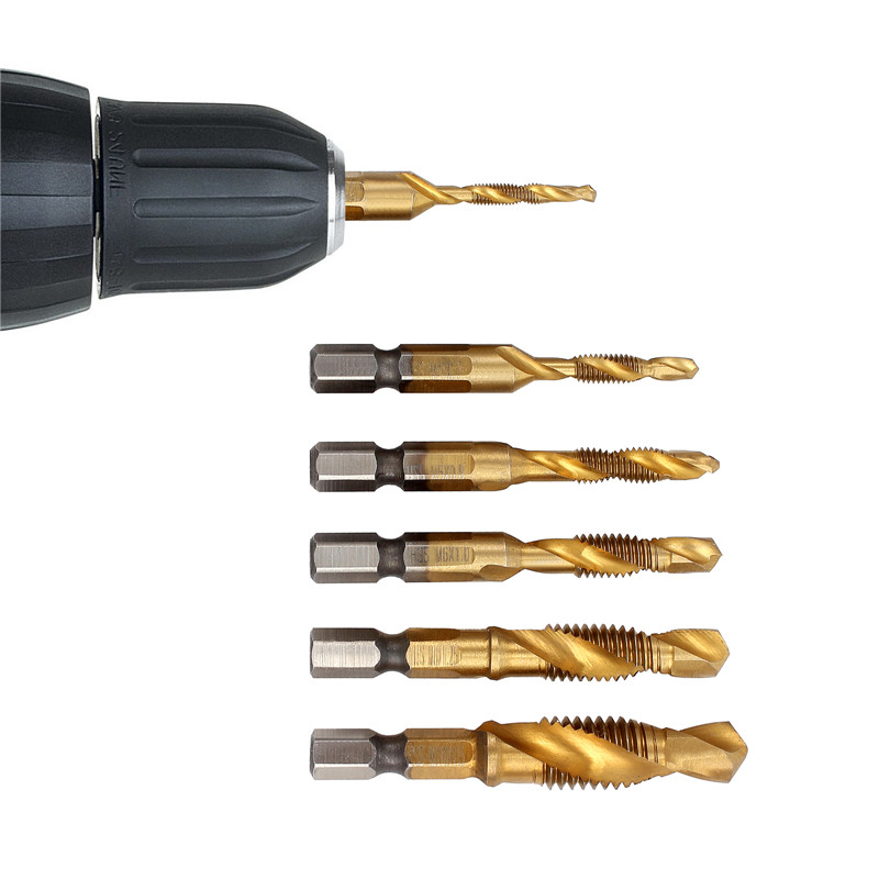 Neoteck 6 stks/set hss Hexagon Hex Metrische boor Tap Countersink Schroefdraad M3 M4 M5 M6 M8 M10 Hand gereedschap Zilver Goud Kleur