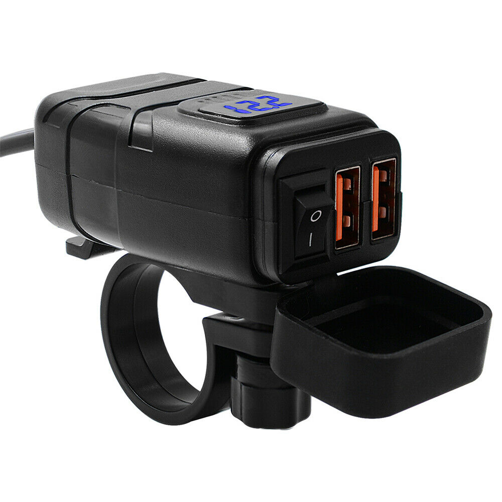 USB Quick Charger QC 3.0 Vehicle-mounted Digital Voltmeter Adapter Charger Waterproof USB DC 12V Motorcycle Voltmeter Power: Blue