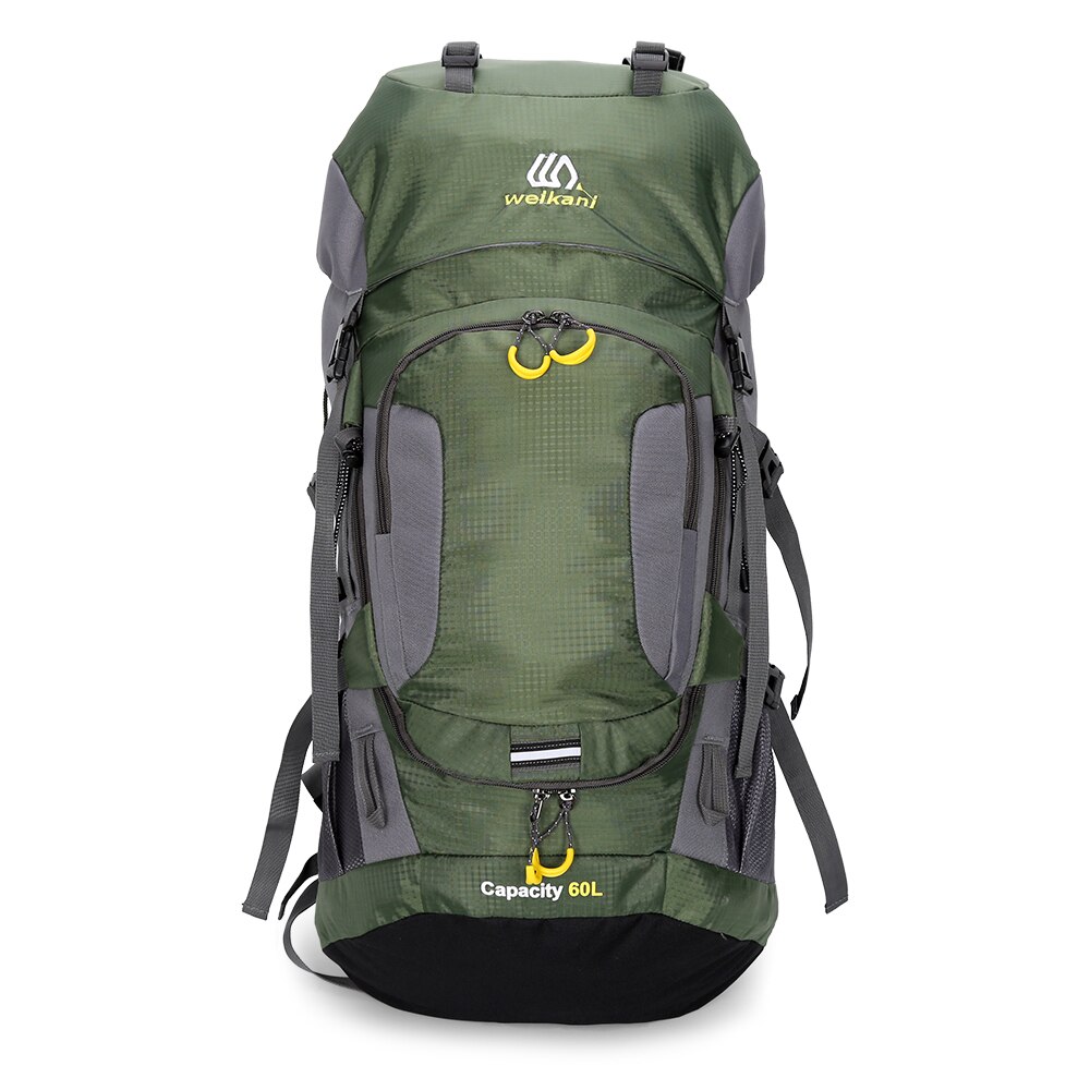 weikani 60L Outdoor Backpack Large Capacity Sports Bag Waterproof Camping Travel Climbing Bags Hiking Backpack with Rain Cover: Green Color