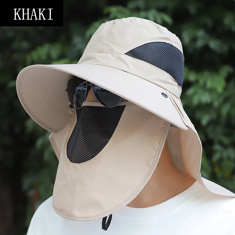 Summer Sun Hats UV Protection Outdoor Hunting Fishing Cap for Men Women Hiking Camping Visor Bucket Hat Removable Fishing Hat: Khaki