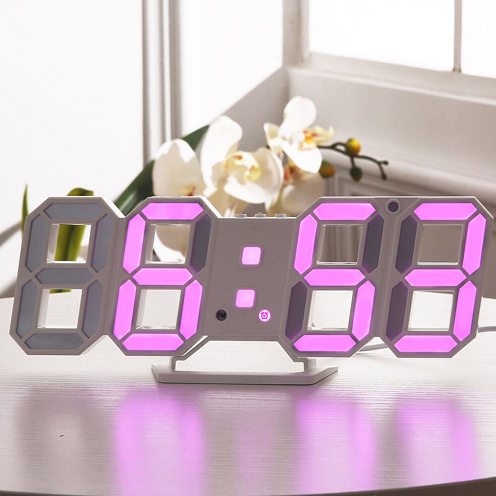 Digitale 3D Led Wekker Elektronische Bureau Tafel Klokken Met Grote Temperatuur Voor Thuis Woonkamer Decor Muur Opknoping Klok: WhitePink