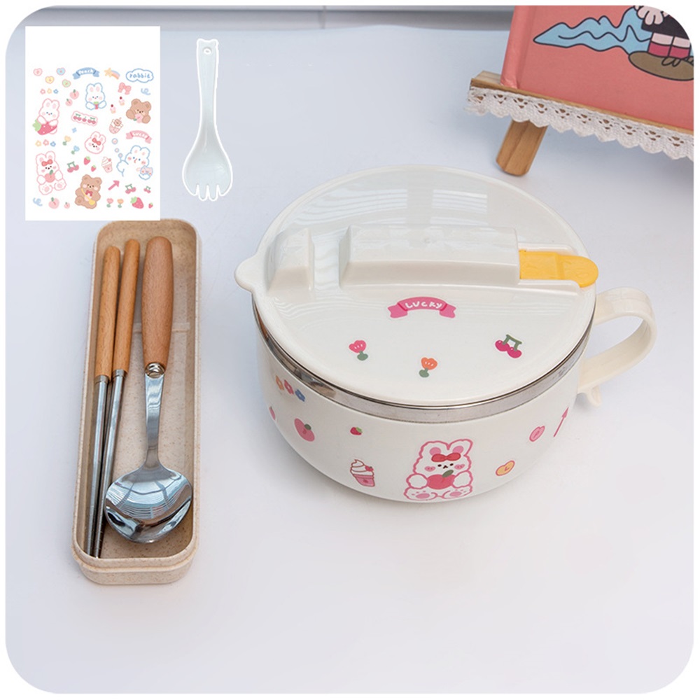 Boîte à déjeuner japonaise Kawaii, bol à nouilles instantanées avec couvercle poignée, boîte à Bento en acier inoxydable 304 1 pièce: E