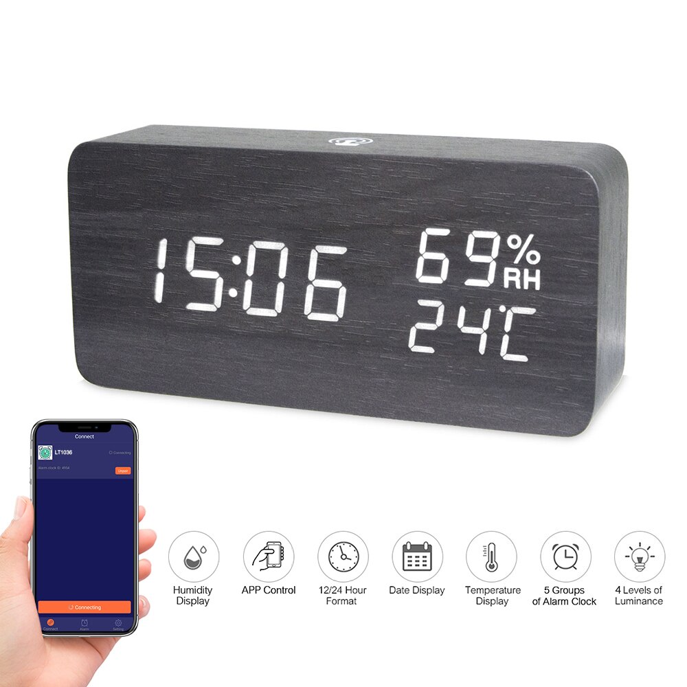 Led Houten Digitale Wekker Voice Control Temperatuur Display Backlight Elektronische Usb/Aaa Aangedreven Klok Tafel Voor Home Decor: 3