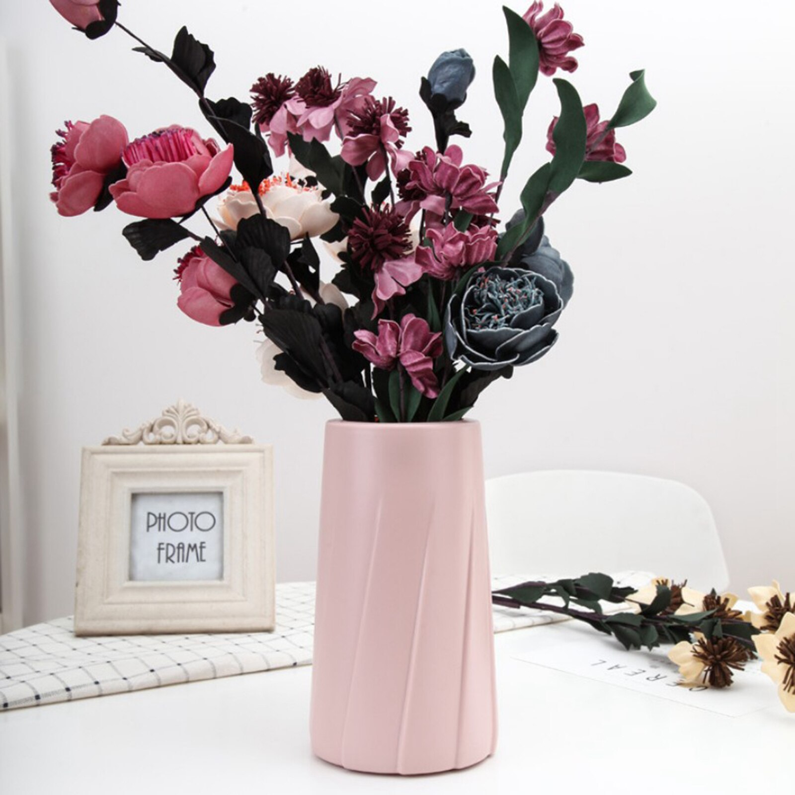 Grand Vase à fleurs en plastique de Style nordique, Pot de fleurs décoratif, de pendaison de crémaillère, Vase à plantes hypodronique de bureau: Pink Style 3