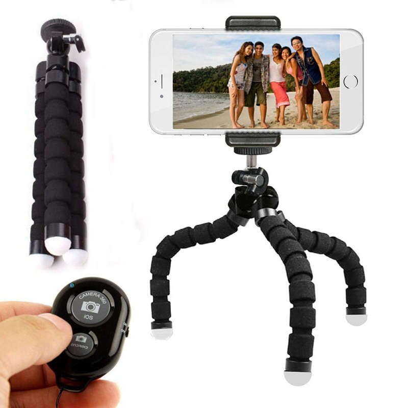 Tripé de telefone, suporte de câmera portátil e ajustável com controle remoto sem fio e clipe universal para iphone, telefone android, cam