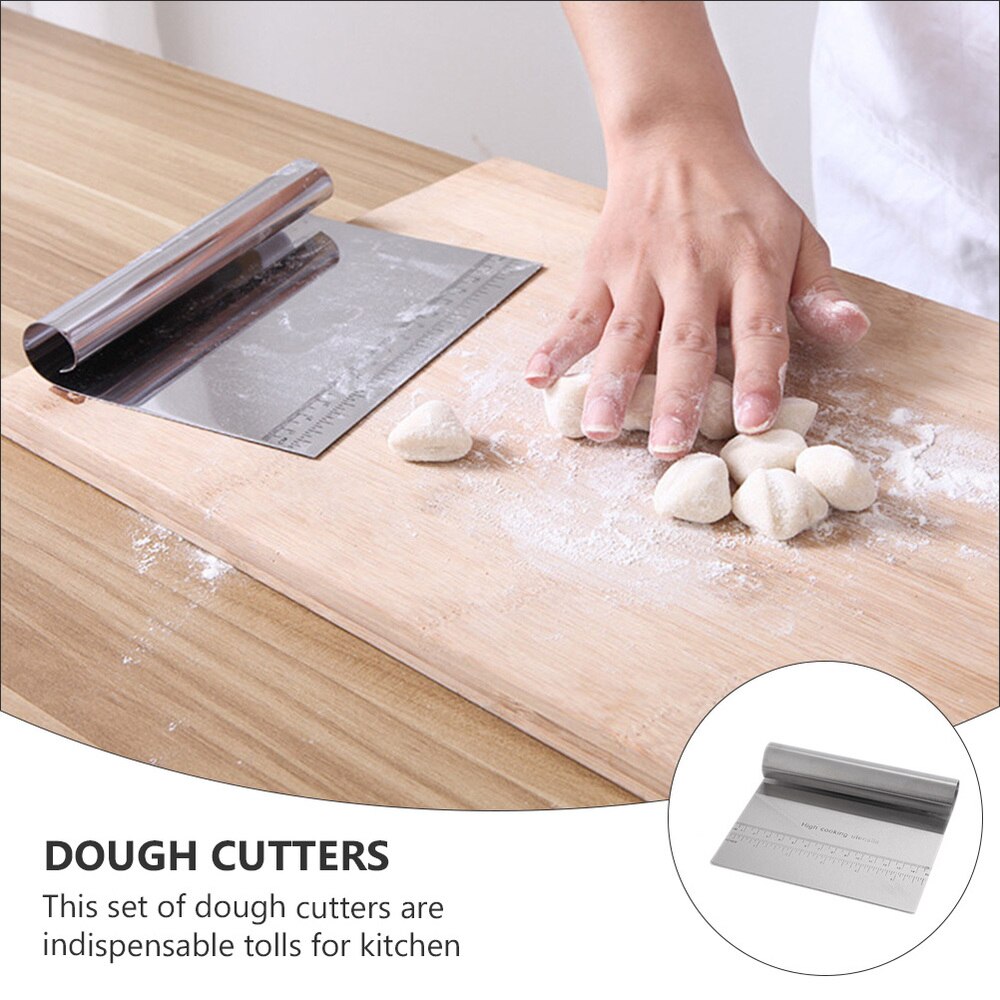 4Pcs Kitchen Baking Scrapers Stainless Steel Cutters Dough Scrapers with Scale