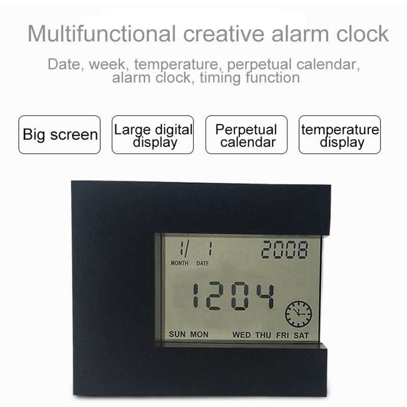 Digital Alarm Clock Rotating Induction Multifunction 360Degree Rotation Four-Sided Clock For Living Room Bedroom Office: Black