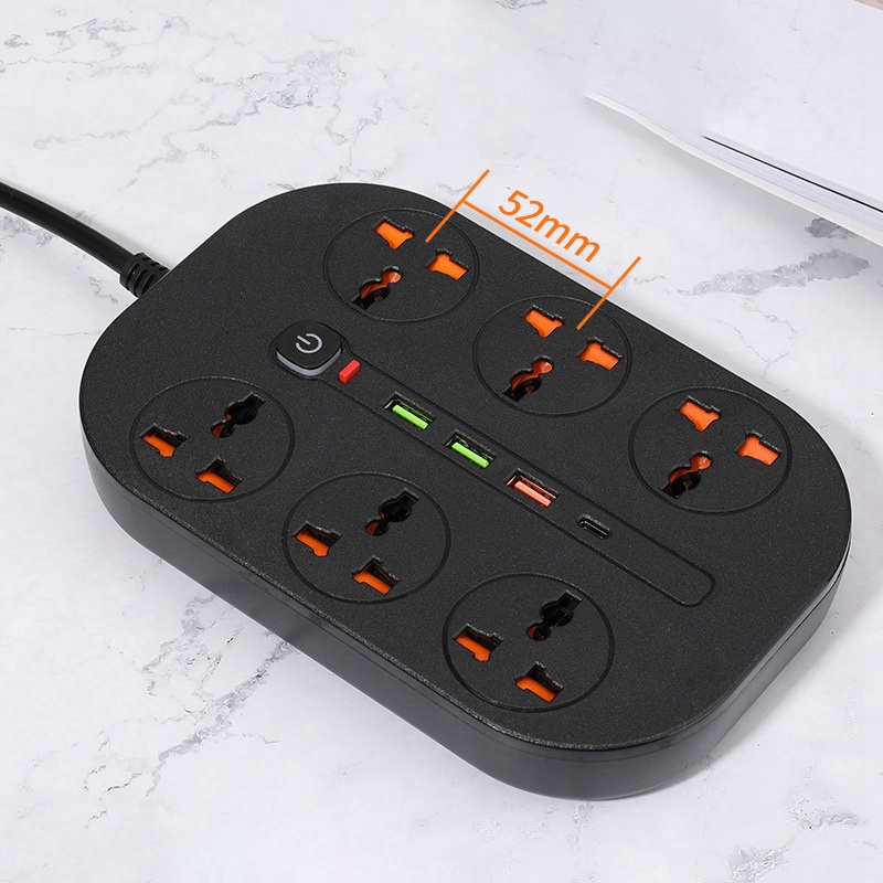 Power Strip Surge Protector With USB C 20W And 6 Outlets Ports 3000W 16A 6.5 Feet Extension Cord For Dorm Home