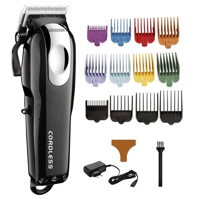 Corded/Cordless hair clipper haircut machine fading tapering electric hair trimmer lithium battery rechargeable: black-12pcs  comb