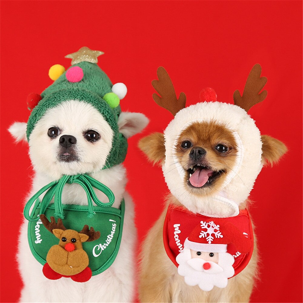 Hund julebandana nissehue hundetørklæde trekant hagesmække tørklæde julekostume outfit til små mellemstore hunde katte kæledyr